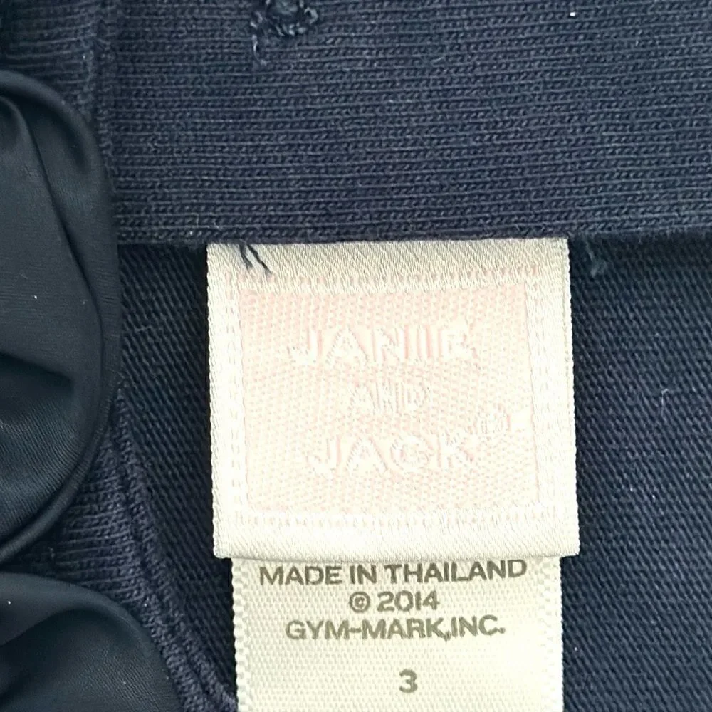 Janie & Jack Girls Top Shirt Size 3 Navy Blue Satin Sheen Rosettes And Sleeves